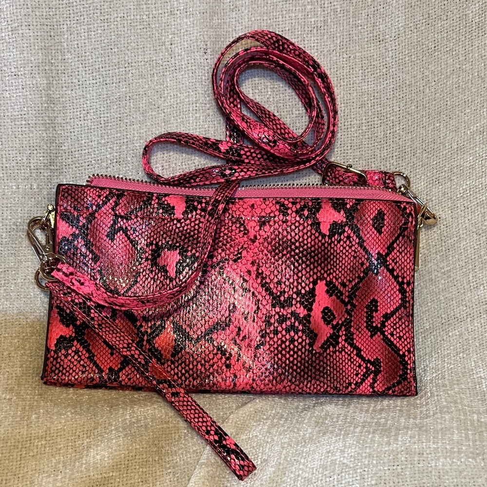Vibrant Pink Snake Pattern Crossbody Bag